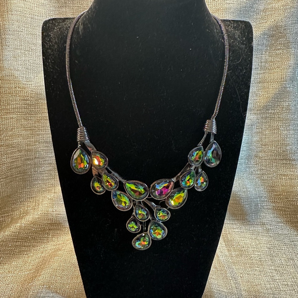 Chunky Kirks Folly Watermelon Over the Rainbow Teardrop Aurora Borealis Necklace